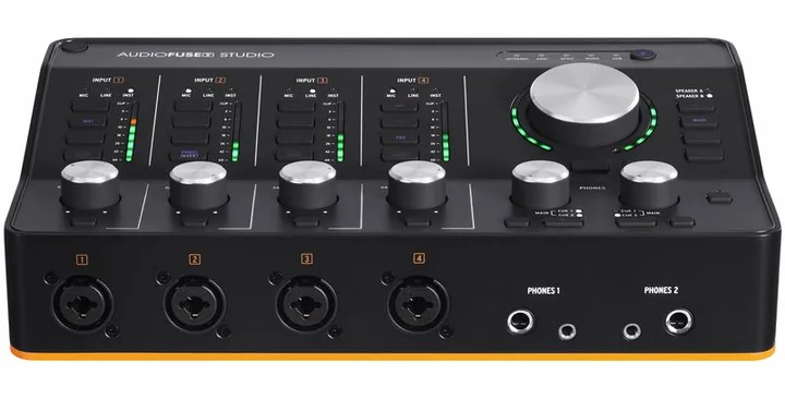 Arturia AudioFuse Studio Rev2, het volumeknopje en de LED-meters