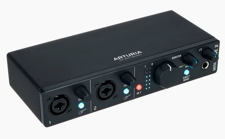 Arturia MiniFuse 2 Black, het voorpaneel met de draaiknoppen