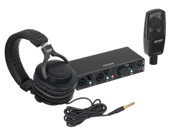 Arturia MiniFuse Recording Pack Black, het volumeknopje en de LED-meters