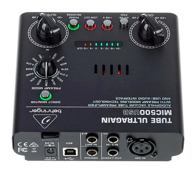 Behringer MIC500USB Tube Ultragain, de bovenkant van het apparaat