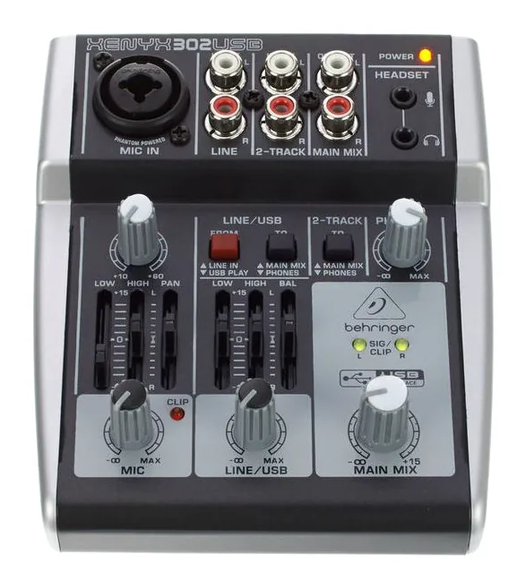 Behringer Xenyx 302USB Headset Bundle, de aansluitingen aan de achterkant