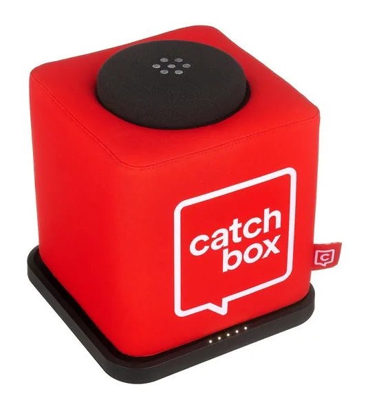 Catchbox Plus Transmitter Cube Red, de microfoonkorf van dichtbij