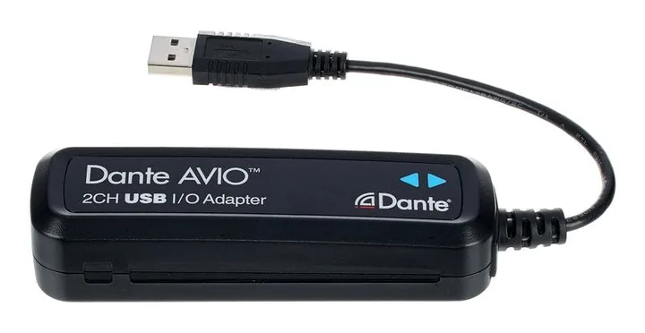Dante AVIO USB IO Adapter 2x2, de ingangen aan de voorzijde