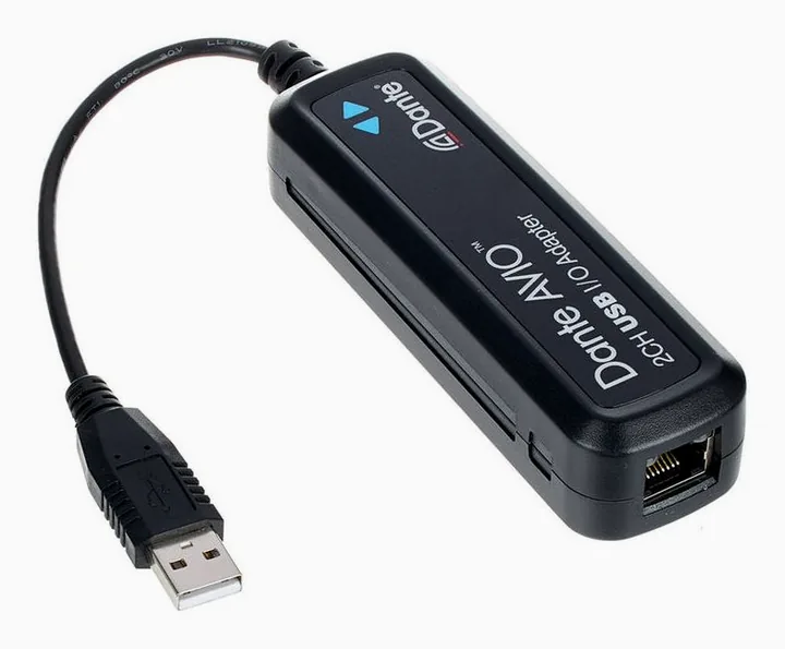 Dante AVIO USB IO Adapter 2x2, de ingangen aan de voorzijde