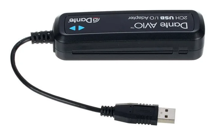 Dante AVIO USB IO Adapter 2x2, het voorpaneel met de draaiknoppen