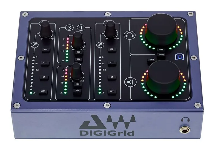 DiGiGrid DiGiGridD, het volumeknopje en de LED-meters