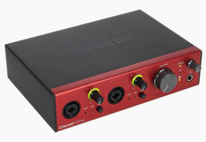 Focusrite Clarett+ 2Pre, de ingangen aan de voorzijde