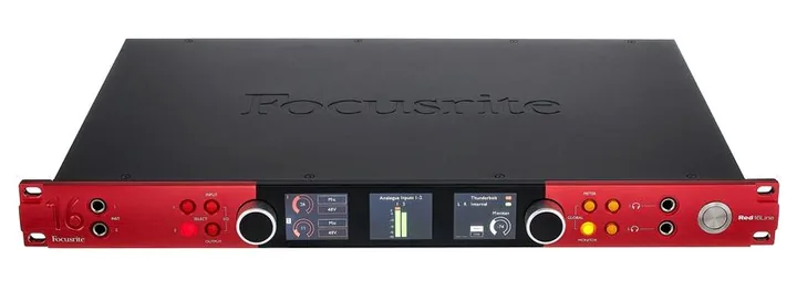 Focusrite Red 16 Line, het voorpaneel met de draaiknoppen