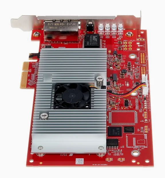 Focusrite RedNet PCIeNX, het volumeknopje en de LED-meters