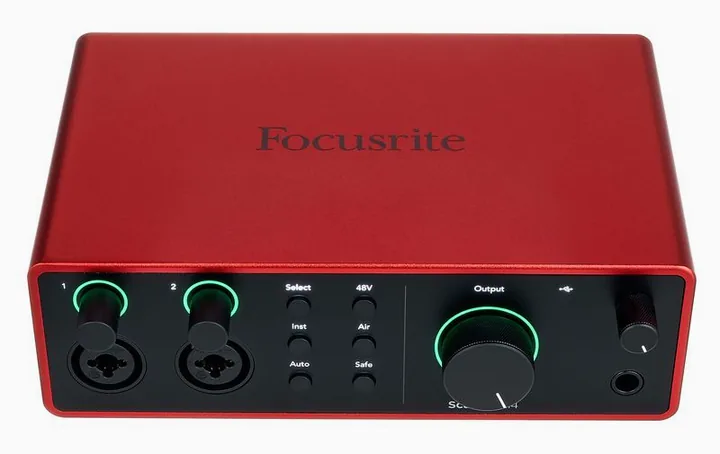 Focusrite Scarlett 4i4 4th Generation, de ingangen aan de voorzijde