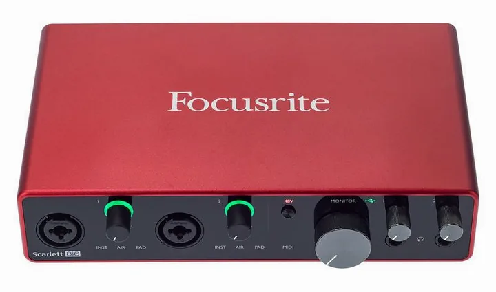 Focusrite Scarlett 8i6 3rd Gen, de bovenkant van het apparaat