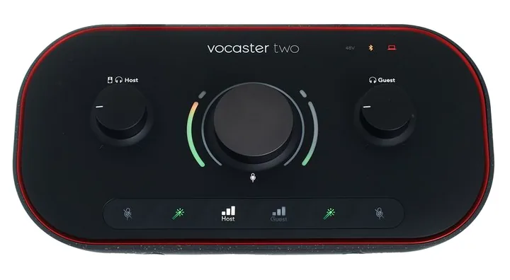Focusrite Vocaster Two Headphone Bundle, de ingangen aan de voorzijde