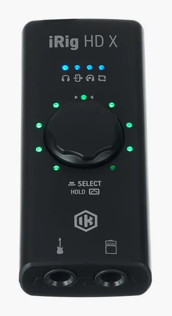 IK Multimedia iRig HD X, het volumeknopje en de LED-meters