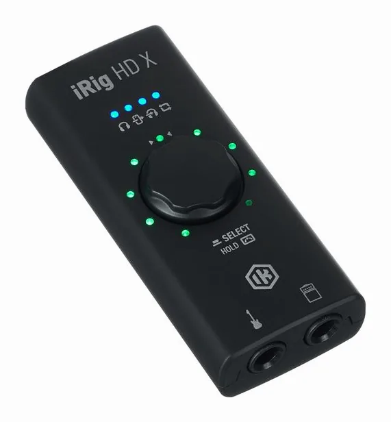 IK Multimedia iRig HD X, het volumeknopje en de LED-meters