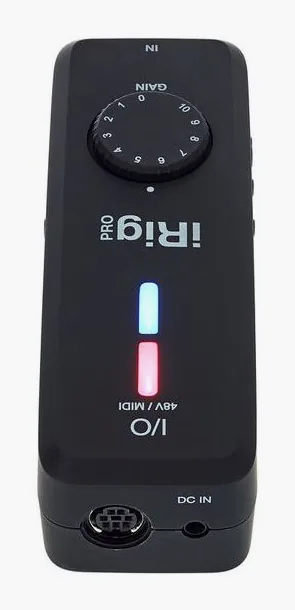 IK Multimedia iRig Pro I/O, het volumeknopje en de LED-meters