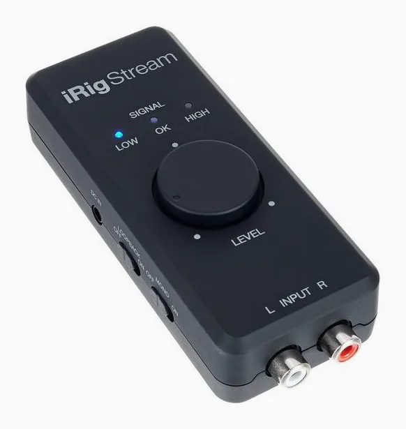 IK Multimedia iRig Stream, het voorpaneel met de draaiknoppen