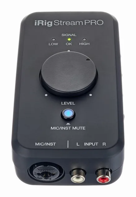 IK Multimedia iRig Stream Pro, het volumeknopje en de LED-meters