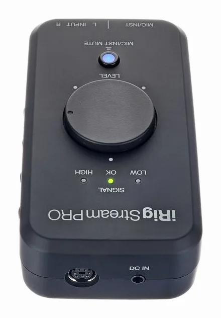 IK Multimedia iRig Stream Pro, het volumeknopje en de LED-meters