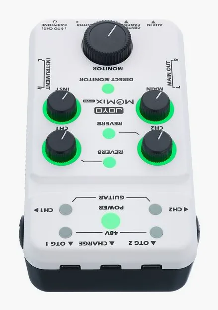 Joyo Momix Pro Portable Interface, het volumeknopje en de LED-meters