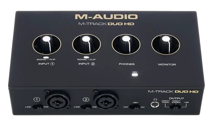 M-Audio M-Track Duo HD Producer Pack, de ingangen aan de voorzijde