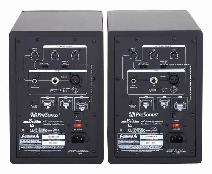 Presonus Eris E5 Table Stand Bundle, de regelaars aan de achterzijde