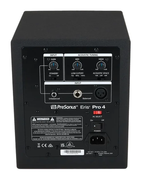 Presonus Eris Pro 4, het frontpaneel met de woofer en tweeter