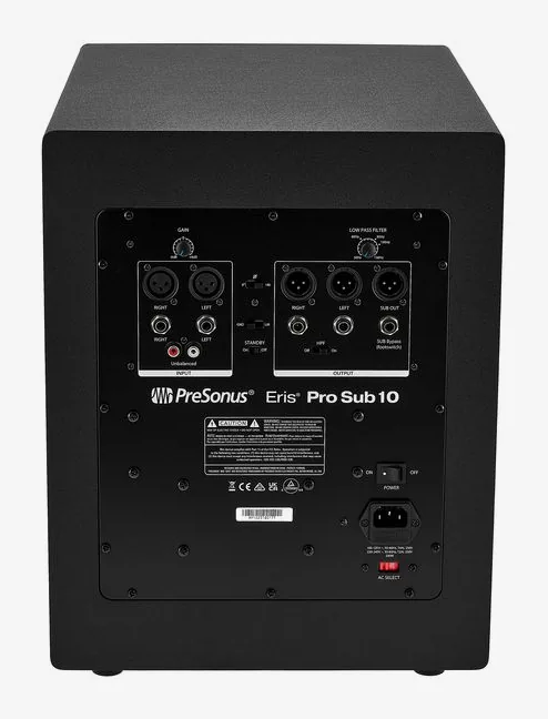 Presonus Eris Pro Sub 10, de regelaars aan de achterzijde