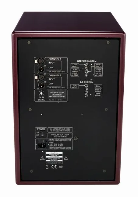 PSI Audio Sub A125-M Studio Red, het frontpaneel met de woofer en tweeter