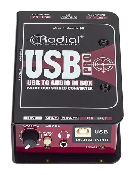 Radial Engineering USB-Pro, de ingangen aan de voorzijde