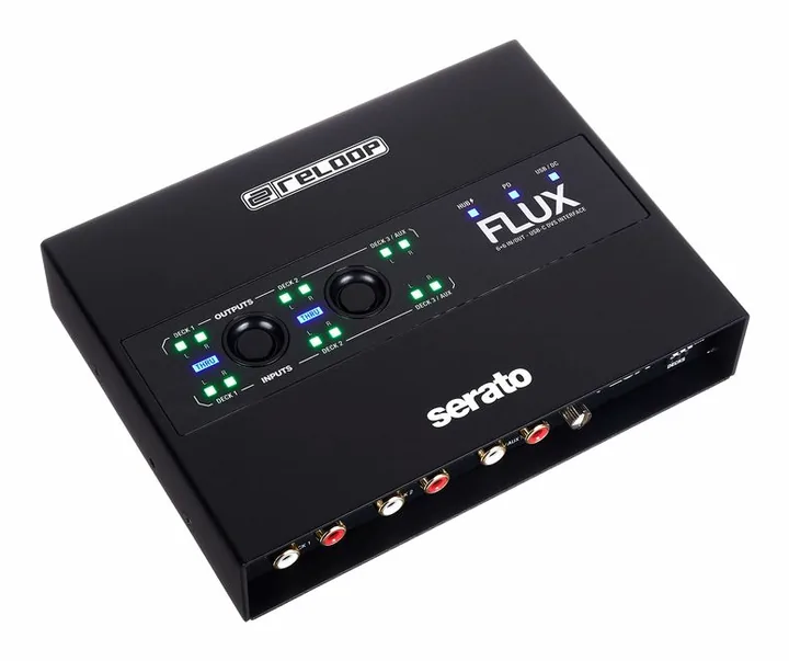Reloop Flux, het volumeknopje en de LED-meters