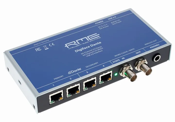 RME Digiface Dante, de ingangen aan de voorzijde