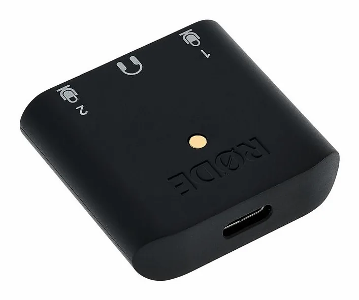 Rode AI-Micro, het volumeknopje en de LED-meters