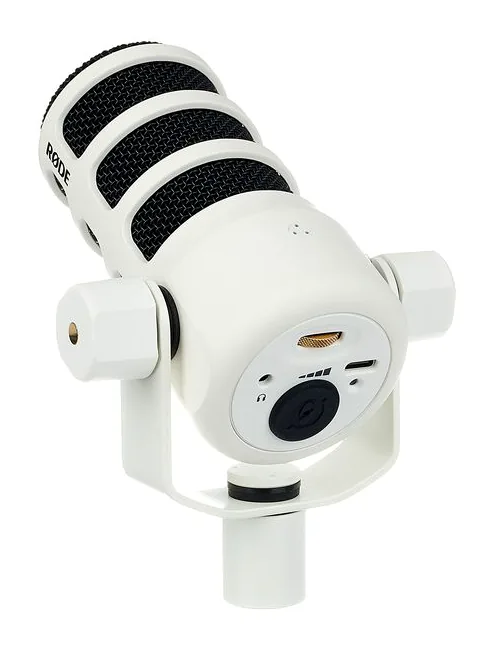 Rode PodMic USB White, de microfoonkorf van dichtbij