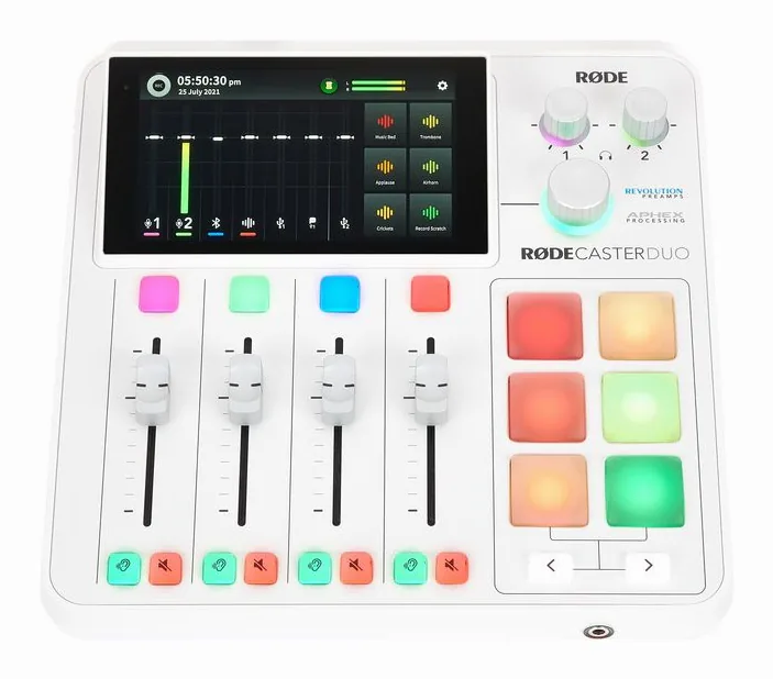 Rode Rodecaster Duo W, de bovenkant van het apparaat