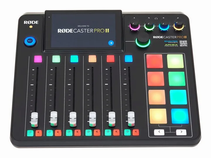 Rode Rodecaster Pro II, het voorpaneel met de draaiknoppen