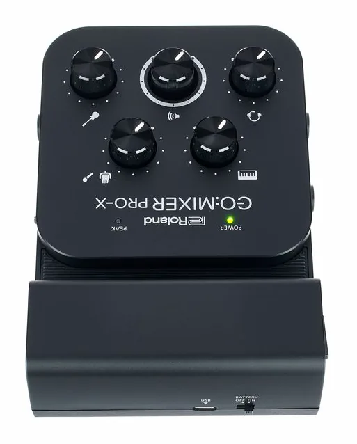 Roland Go:Mixer Pro-X, het voorpaneel met de draaiknoppen