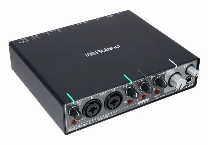 Roland Rubix24, het volumeknopje en de LED-meters