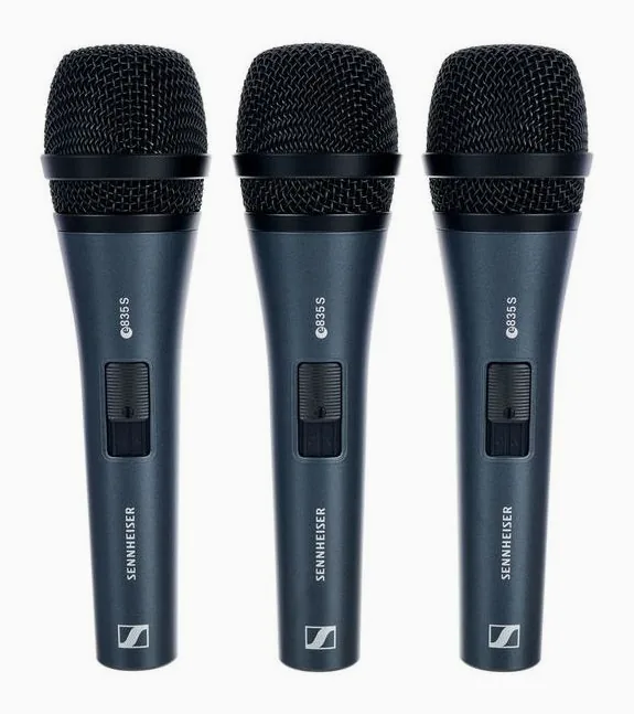 Sennheiser E835-S 3Pack Bundle, de microfoonkorf van dichtbij