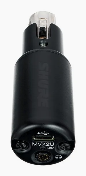 Shure Motiv MVX2U, het voorpaneel met de draaiknoppen