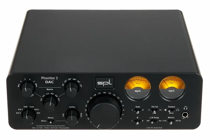 SPL Phonitor 3 DAC, het frontpaneel met de woofer en tweeter