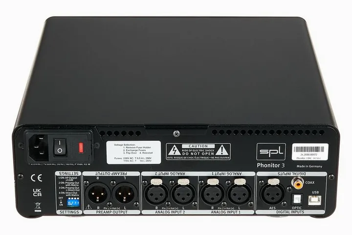 SPL Phonitor 3 DAC, de regelaars aan de achterzijde