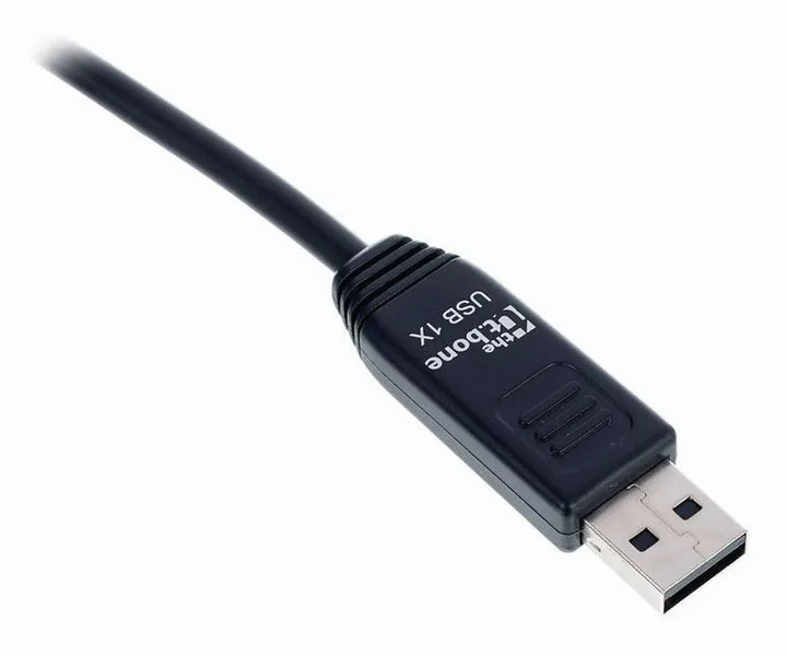 the t.bone USB 1X, het volumeknopje en de LED-meters