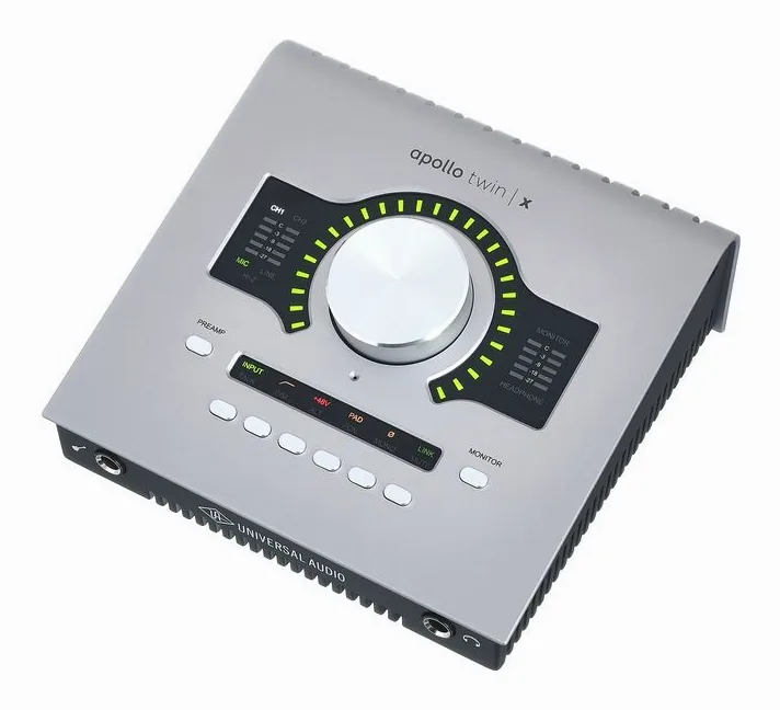 Universal Audio Apollo Twin X Duo Gen2 AC Pro, het voorpaneel met de draaiknoppen