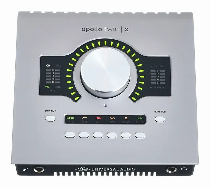 Universal Audio Apollo Twin X Quad Gen2 AC Pro, de ingangen aan de voorzijde