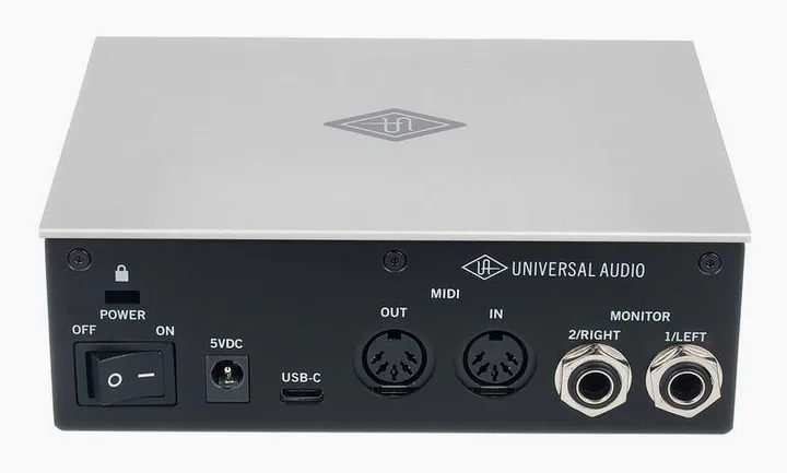 Universal Audio Volt 1 USB Recording Studio, het voorpaneel met de draaiknoppen