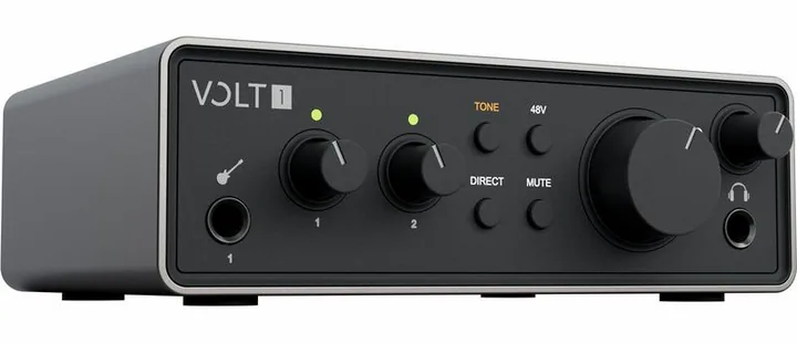 Universal Audio Volt 1 Gen2, het volumeknopje en de LED-meters