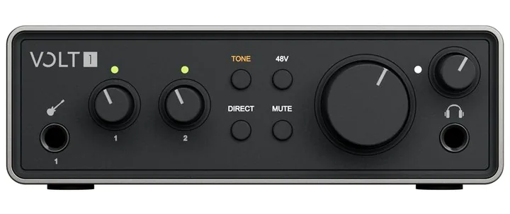 Universal Audio Volt 1 Gen2, het volumeknopje en de LED-meters