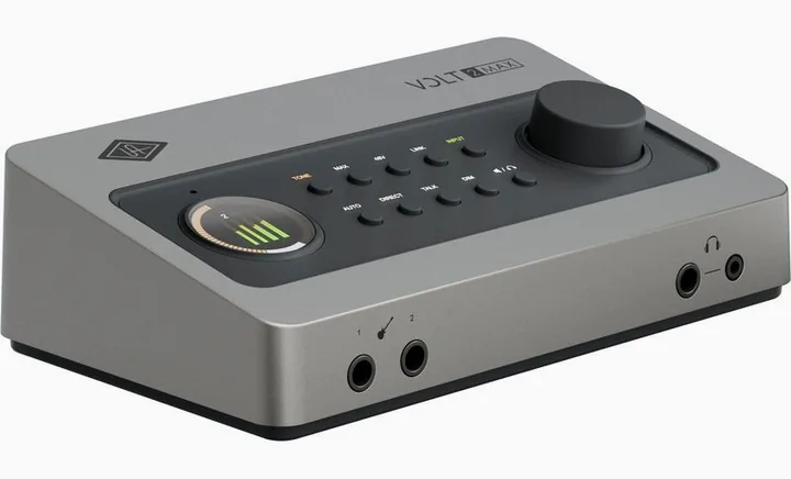 Universal Audio Volt 2 Max, het voorpaneel met de draaiknoppen