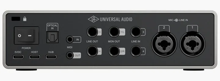 Universal Audio Volt 4 Gen2, het volumeknopje en de LED-meters
