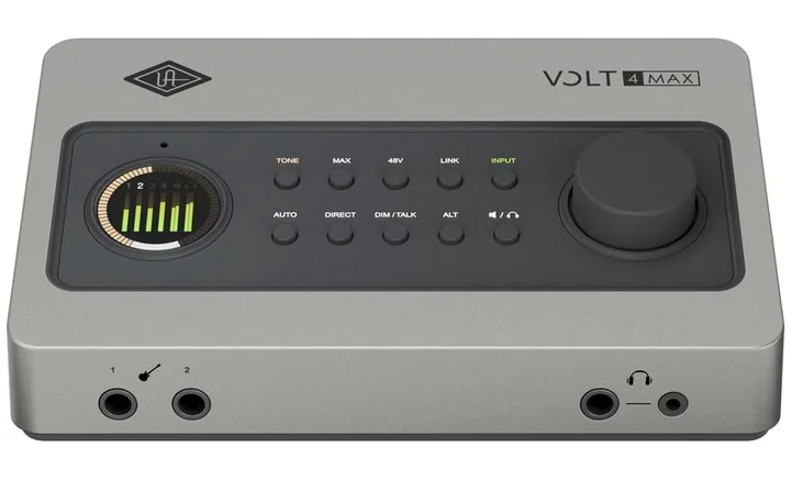 Universal Audio Volt 4 Max, het voorpaneel met de draaiknoppen